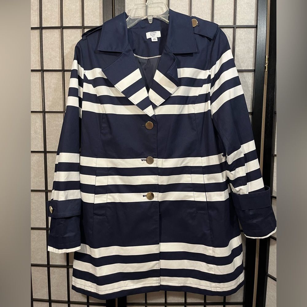 Navy Blue and White Striped Jacket